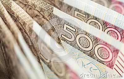 Five Hundred Polish Zlotych Bills Close Up Stock Photo