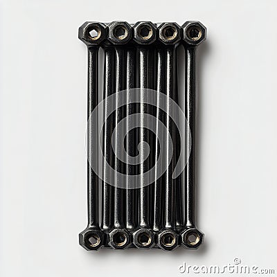 Collection of five distinct keys arranged in a row showing different designs and materials Stock Photo