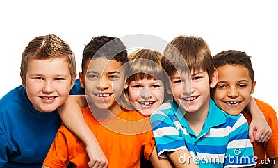 Five kids close-up portrait Stock Photo