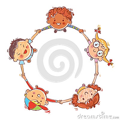 Five kids joining hands to form a circle Vector Illustration