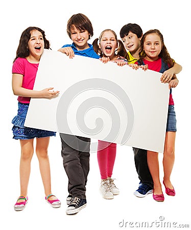 Five kids showing blank board Stock Photo