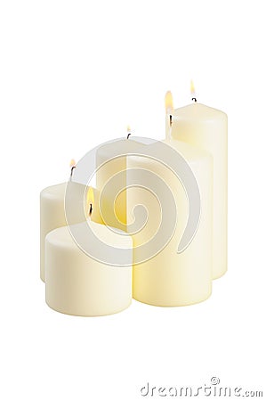 Five large lighted candle Stock Photo