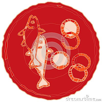 Five loaves and two fishes Vector Illustration