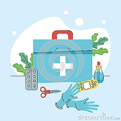 five med kits icons Vector Illustration