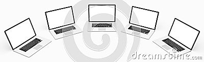 Five modern digital silver and black laptop 3D rendering Stock Photo