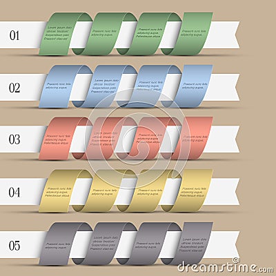 Five modern numbered ribbons-banners Vector Illustration