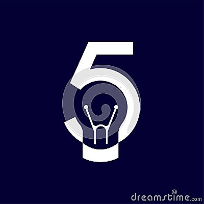 Five Number with smart bulb Logo vector element. number with negative space bulb Logo Template Vector Illustration