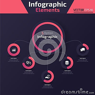 Five option pie graph infographic element design Concept Template Vector Illustration