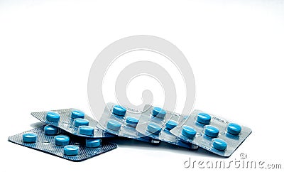 Five pack of tablet pills for full course treatment of herpes on the genitals or mouth. Antiviral medicine for herpes simplex Stock Photo