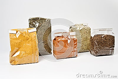 Five packs with spice Stock Photo