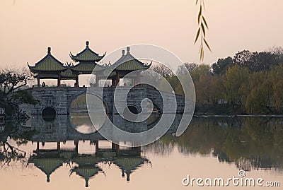 five palivion bridge, a key sense of Slender West Lake, in yangzhou city, CHINA. Stock Photo