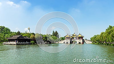 Five-Pavilion Bridge and White Pagoda of Shugang-Slender West Lake Scenic Area Editorial Stock Photo