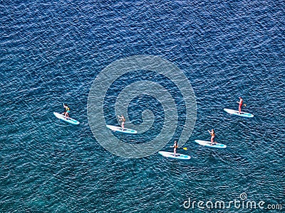 People doing paddle boarding on Adriatic sea, Piran, Slovenia Editorial Stock Photo