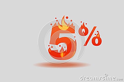 Five percent discount numbers on fire Vector Illustration