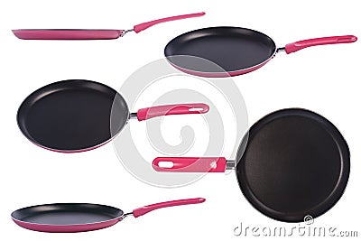Pink frying pan with a nonstick coating Stock Photo