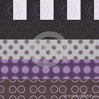 Set of five purple circular patterns Stock Photo