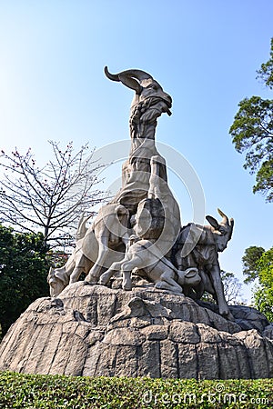 Five Rams Statue in Yuexiu Park the symbol of Guangzhou, China Editorial Stock Photo