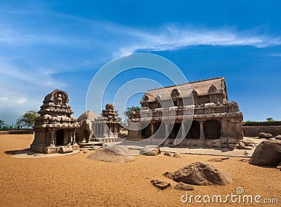 Five Rathas. Mahabalipuram, Tamil Nadu, South India Stock Photo