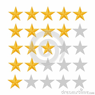 Five rating star. Customer review, rating, quality and level concept Vector Illustration