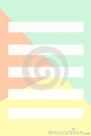 Five rectangular cards made of white paper with a dotted border and one rectangular card on three-color background. Create Stock Photo