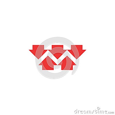 Five red converging arrows logo mockup, converge arrow merge form shape letter M, marketing concept graphic design emblem Vector Illustration