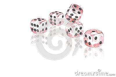 Five red dices on a white background Stock Photo