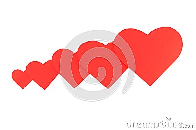 Five red paper hearts Stock Photo