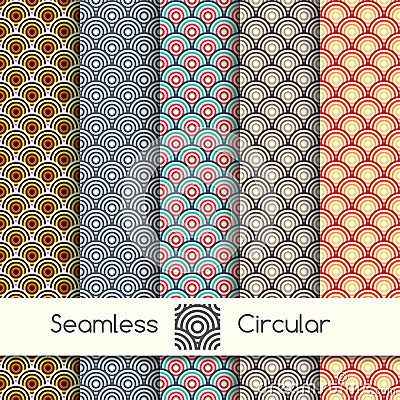 Five seamless circular patterns Stock Photo