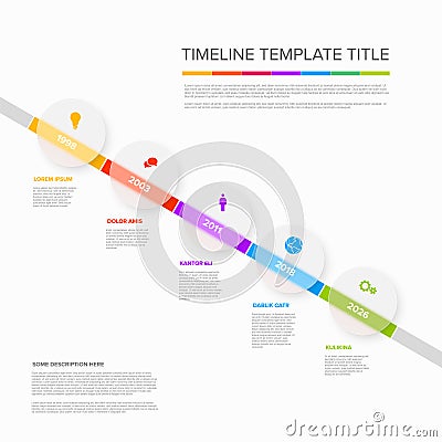 Five semitransparent circles diagonal timeline process infographic Vector Illustration