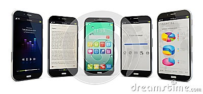 Five smartphones isolated Stock Photo