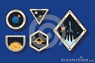 five space outer retro icons Vector Illustration