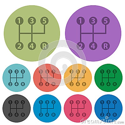 Five speed manual gear shift color darker flat icons Vector Illustration