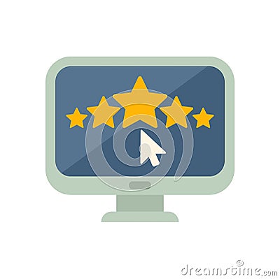 Computer monitor displaying five star rating with mouse cursor clicking Vector Illustration