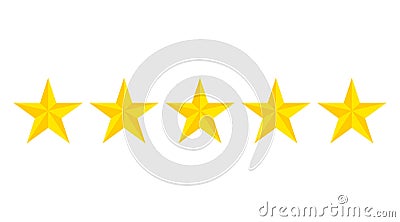 Five star rating icon.Evaluation hotel of 5 gold stars. Flat yellow stars on isolated background. vector Vector Illustration