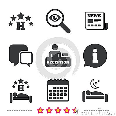 Five stars hotel icons. Travel rest place. Vector Illustration