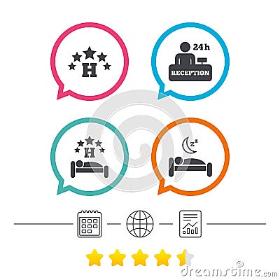 Five stars hotel icons. Travel rest place. Vector Illustration