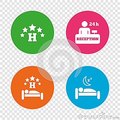 Five stars hotel icons. Travel rest place. Vector Illustration