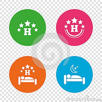 Five stars hotel icons. Travel rest place. Vector Illustration