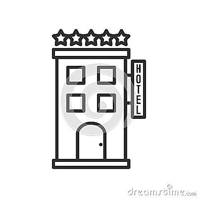 Five Stars Hotel Outline Flat Icon on White Vector Illustration