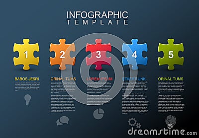 Five steps infographic with puzzle pieces Vector Illustration