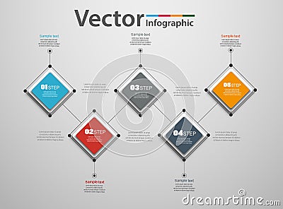 Five steps infographics with colorful squares Vector Illustration