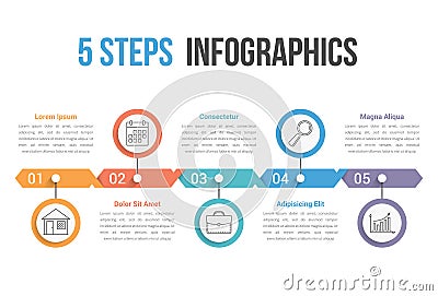 Five Steps Infographics Vector Illustration