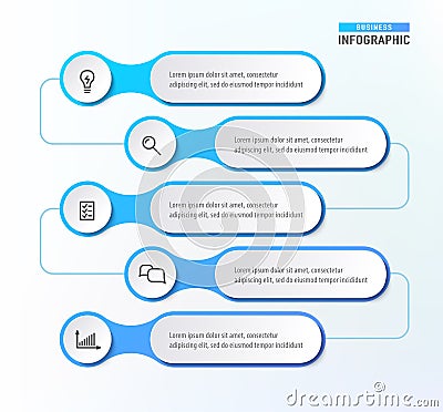 Five steps workflow. Infograph chart diagram. Timeline elements. Business concept infographic template. Vector Vector Illustration