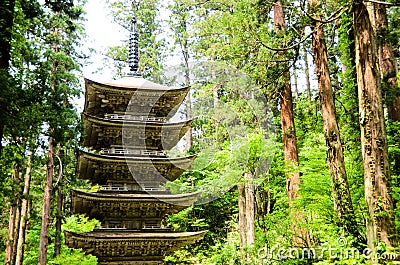 Five Storied Pagoda of Dewa Shrine in Mt. Haguro, Yamagata, Japan Stock Photo