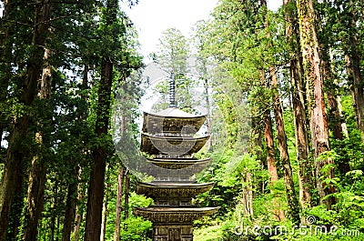 Five Storied Pagoda in Mt. Haguro, Yamagata, Japan Stock Photo
