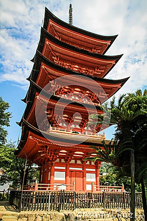 Five-storied Pagoda Gojunoto, Toyokuni Shrine Senjokaku, Miyajima, Hiroshima, Japan Stock Photo