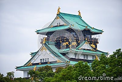 The five stories Main Tower Tenshu of the Osaka Castle. Osaka. Japan Stock Photo
