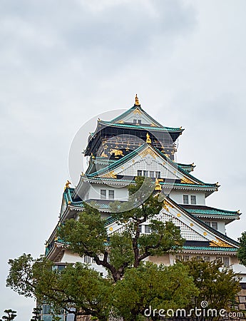 The five stories Main Tower Tenshu of the Osaka Castle. Osaka. Japan Stock Photo