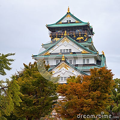 The five stories Main Tower Tenshu of the Osaka Castle. Osaka. Japan Stock Photo