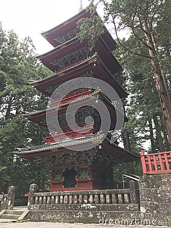 Five-story pagoda at Nikko Toshogu Shrine. Stock Photo